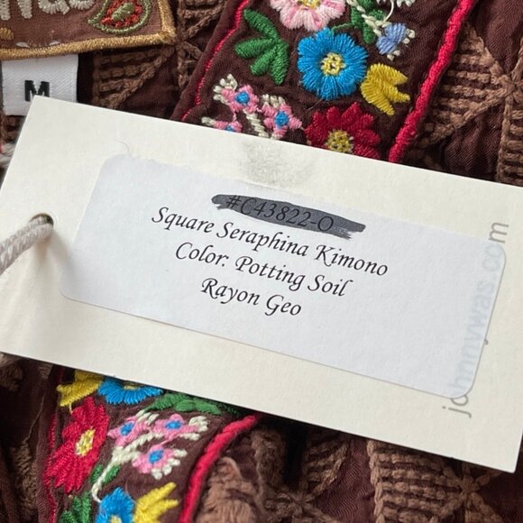 JOHNNY WAS "Square Seraphina" Embroidered Short Kimono/Wrap is NWT!! MEDIUM - Picture 7 of 10